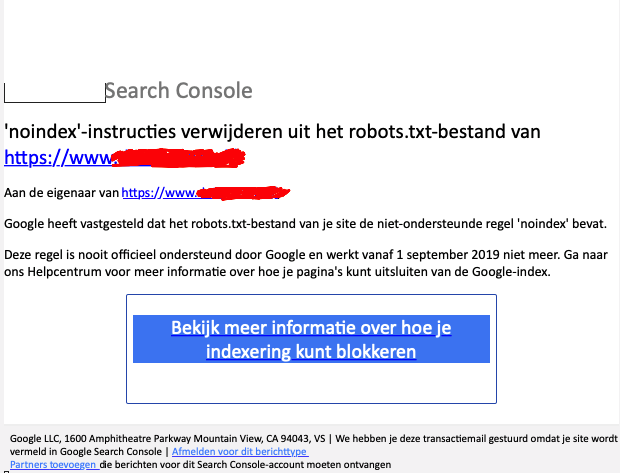 noindex instructies search console